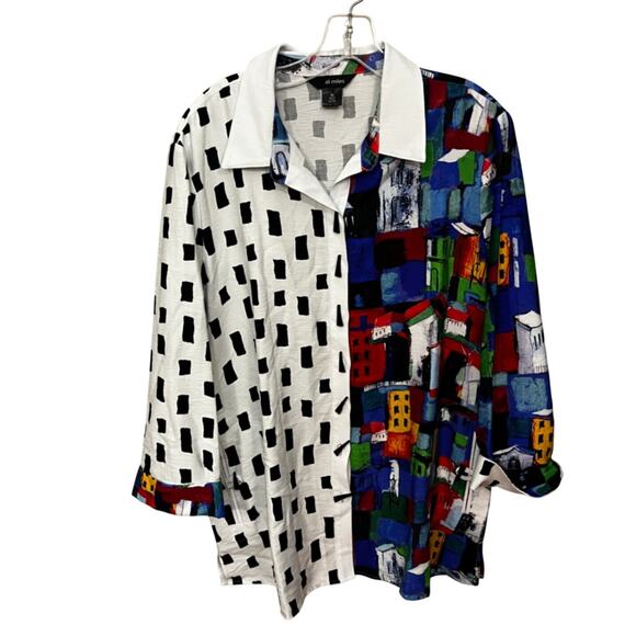 Ali Miles Tops - Ali Miles Geometric Abstract Print Button Down Shirt XL 3/4 Sleeve Art to Wear